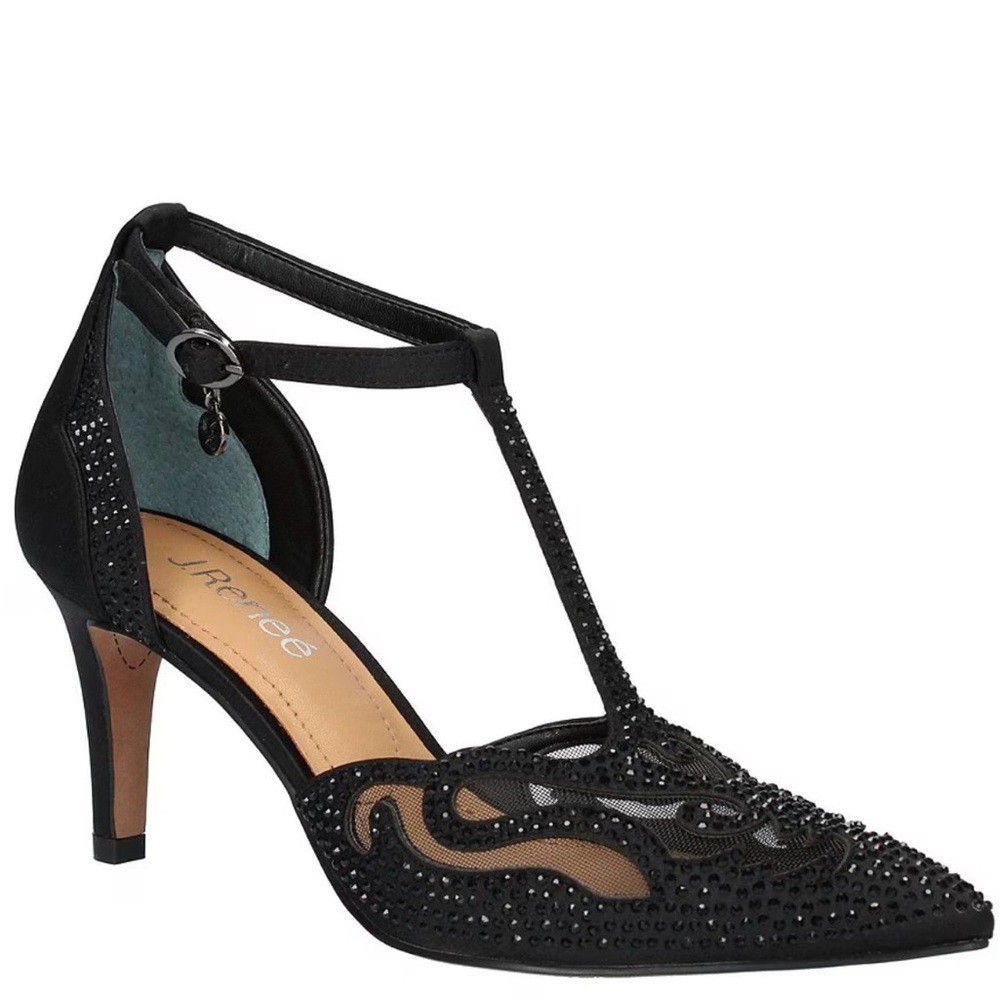 J. Renee
Lisha Mesh Rhinestone T-Strap Pumps